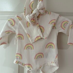 Rainbow Print Baby Onesie and Bib Set